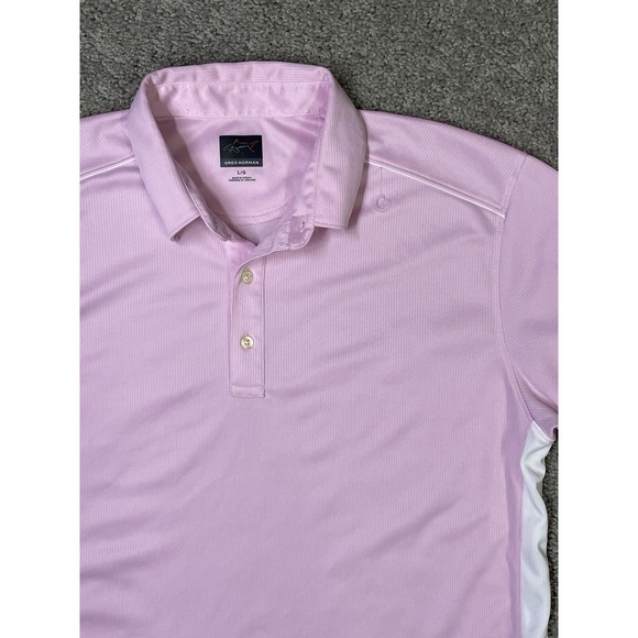 Greg Norman Collection Other - Greg Norman‎ Men's Play Dry Performance Golf Polo Shirt Pink with White Large